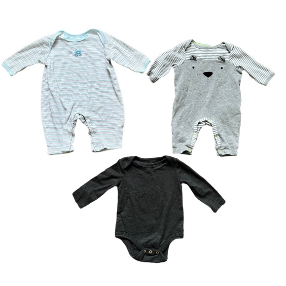 Cat & Jack and Children's Place Long-Sleeved Rompers and Onesie, Set of 3, Sz 3M - Picture 1 of 4